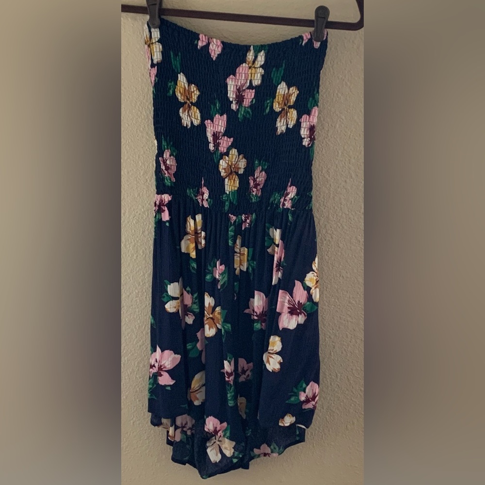 Be Cool Strapless Romper with open back Navy Floral  Medium